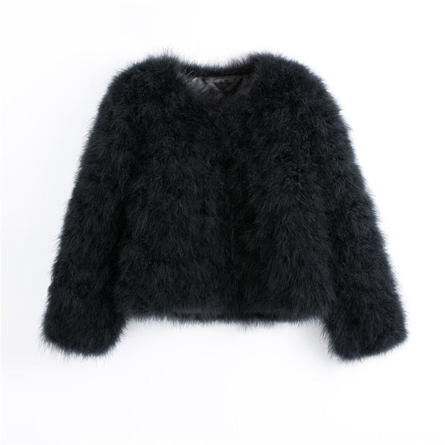 Pudi women candy color Ostrich real  fur coat lady Turkey hair casual short jacket