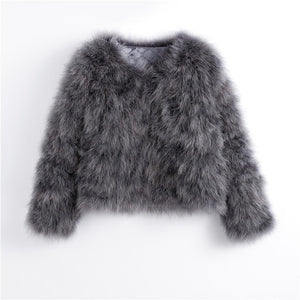 Pudi women candy color Ostrich real  fur coat lady Turkey hair casual short jacket