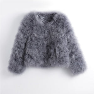 Pudi women candy color Ostrich real  fur coat lady Turkey hair casual short jacket