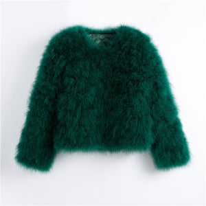 Pudi women candy color Ostrich real  fur coat lady Turkey hair casual short jacket