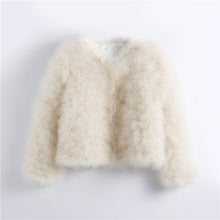 Load image into Gallery viewer, Pudi women candy color Ostrich real  fur coat lady Turkey hair casual short jacket