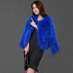 Pudi women candy color Ostrich real  fur coat lady Turkey hair casual short jacket