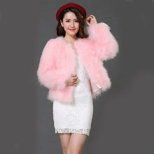 Load image into Gallery viewer, Pudi women candy color Ostrich real  fur coat lady Turkey hair casual short jacket