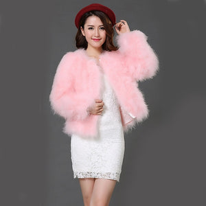 Pudi women candy color Ostrich real  fur coat lady Turkey hair casual short jacket