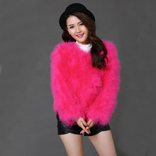 Load image into Gallery viewer, Pudi women candy color Ostrich real  fur coat lady Turkey hair casual short jacket