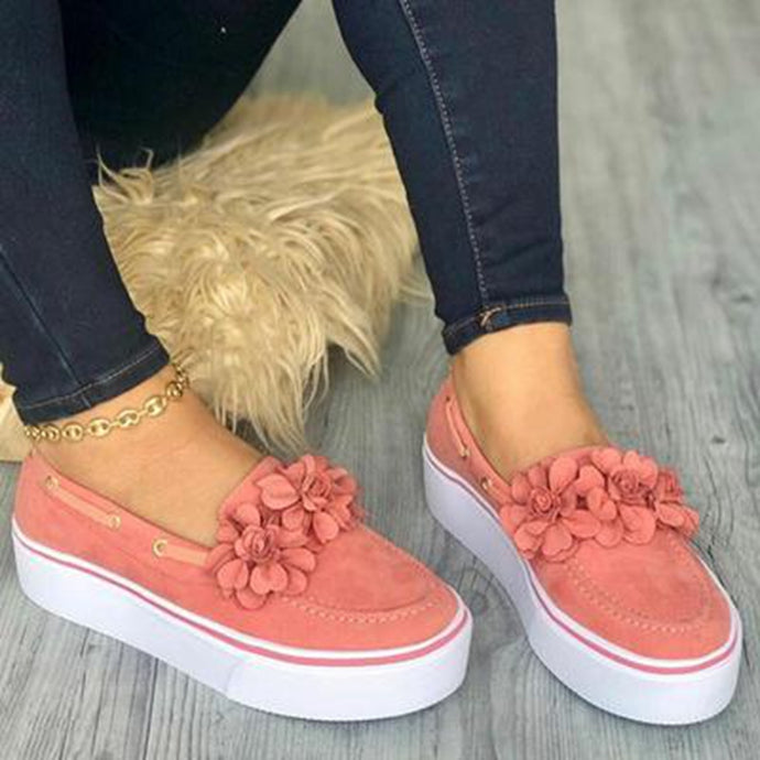 2019  Shoes Platform Sneakers Slip On Flats Leather Suede Ladies Loafers Casual Floral Shoes