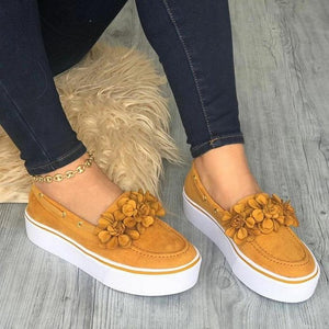 2019  Shoes Platform Sneakers Slip On Flats Leather Suede Ladies Loafers Casual Floral Shoes