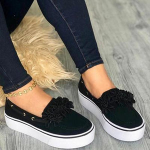 2019  Shoes Platform Sneakers Slip On Flats Leather Suede Ladies Loafers Casual Floral Shoes