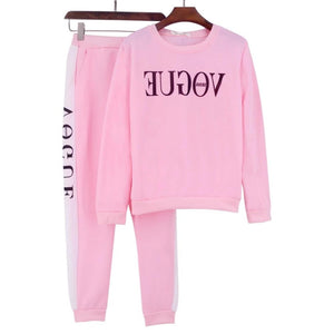 2019 Winter Women's Suit VOGUE Letter Printed 0-Neck Sweatshirt Long Pant 2 Piece Set