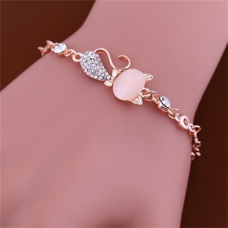 Rose Cat Bracelets Charms Bracelets Bangle for Women Children Girl Jewelry