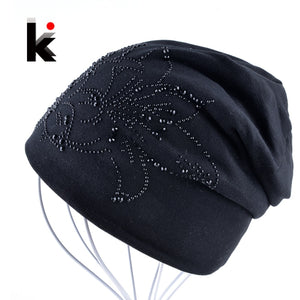 Female Caps Hip-hop Cap Flower Rhinestone Hats For  Womens Skullies