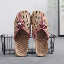 Load image into Gallery viewer, Women Shoes Breathable Linen Slippers Casual Flat Slides With Flower Woman Home Slippers 2019