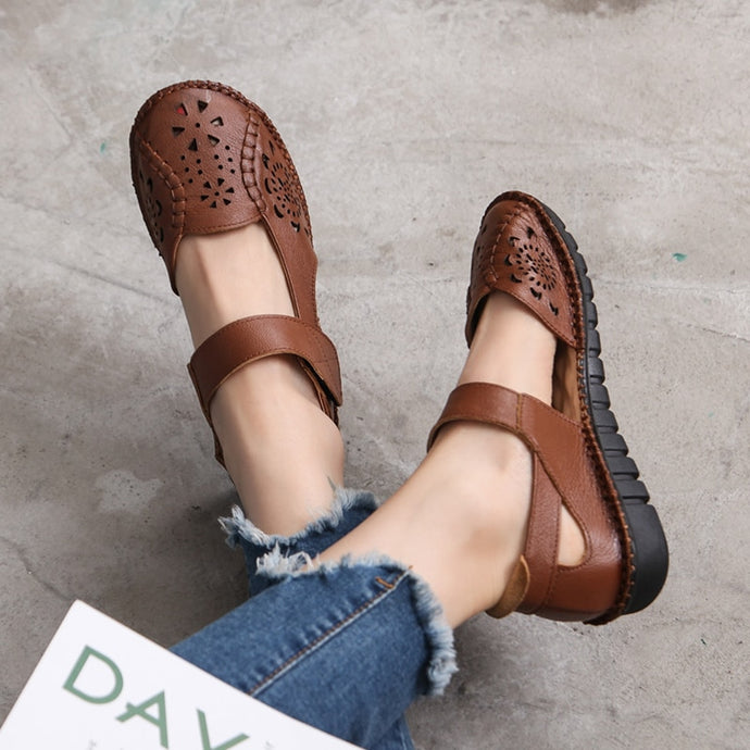 Shoes Woman Genuine Leather Soft Outsole Closed Toe Sandals Casual Flat Women Shoes New Fashion