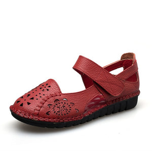 Shoes Woman Genuine Leather Soft Outsole Closed Toe Sandals Casual Flat Women Shoes New Fashion