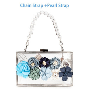 Flower Clutches Bags Chain Strap For Wedding Prom Banquet Ideal-gift Golden Frame