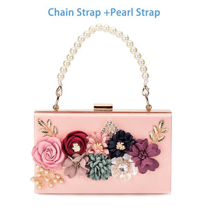 Flower Clutches Bags Chain Strap For Wedding Prom Banquet Ideal-gift Golden Frame