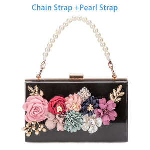 Flower Clutches Bags Chain Strap For Wedding Prom Banquet Ideal-gift Golden Frame