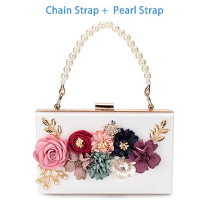 Flower Clutches Bags Chain Strap For Wedding Prom Banquet Ideal-gift Golden Frame