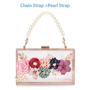 Flower Clutches Bags Chain Strap For Wedding Prom Banquet Ideal-gift Golden Frame