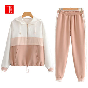 2019  Jacket Women Tops and Pencil Jogging Pants Suits Two Piece Sets