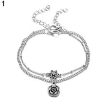 Load image into Gallery viewer, Women Ankle Chain Bracelet Anklet  Pendant Flower Carved Openwork Double Anklet