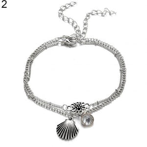 Women Ankle Chain Bracelet Anklet  Pendant Flower Carved Openwork Double Anklet