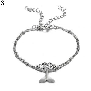 Women Ankle Chain Bracelet Anklet  Pendant Flower Carved Openwork Double Anklet