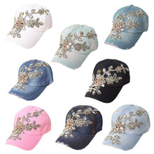 Load image into Gallery viewer, Fashion Hats For Women Female Flower Rhinestone Denim Cap 2018