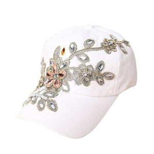 Fashion Hats For Women Female Flower Rhinestone Denim Cap 2018