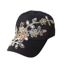 Load image into Gallery viewer, Fashion Hats For Women Female Flower Rhinestone Denim Cap 2018