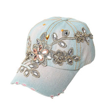 Load image into Gallery viewer, Fashion Hats For Women Female Flower Rhinestone Denim Cap 2018