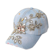 Load image into Gallery viewer, Fashion Hats For Women Female Flower Rhinestone Denim Cap 2018