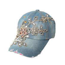 Load image into Gallery viewer, Fashion Hats For Women Female Flower Rhinestone Denim Cap 2018