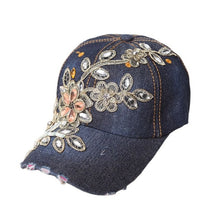 Load image into Gallery viewer, Fashion Hats For Women Female Flower Rhinestone Denim Cap 2018