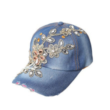 Load image into Gallery viewer, Fashion Hats For Women Female Flower Rhinestone Denim Cap 2018