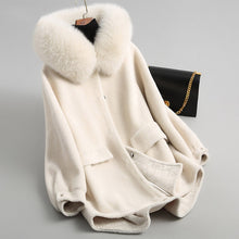 Load image into Gallery viewer, women&#39;s  genuine wool fur with real fox collar coat lady coat jacket