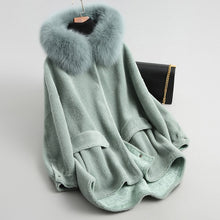 Load image into Gallery viewer, women&#39;s  genuine wool fur with real fox collar coat lady coat jacket