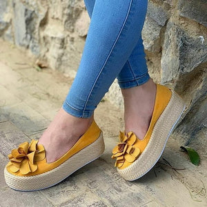 2019  Shoes Platform Sneakers Slip On Flats Leather Suede Ladies Loafers Casual Floral Shoes