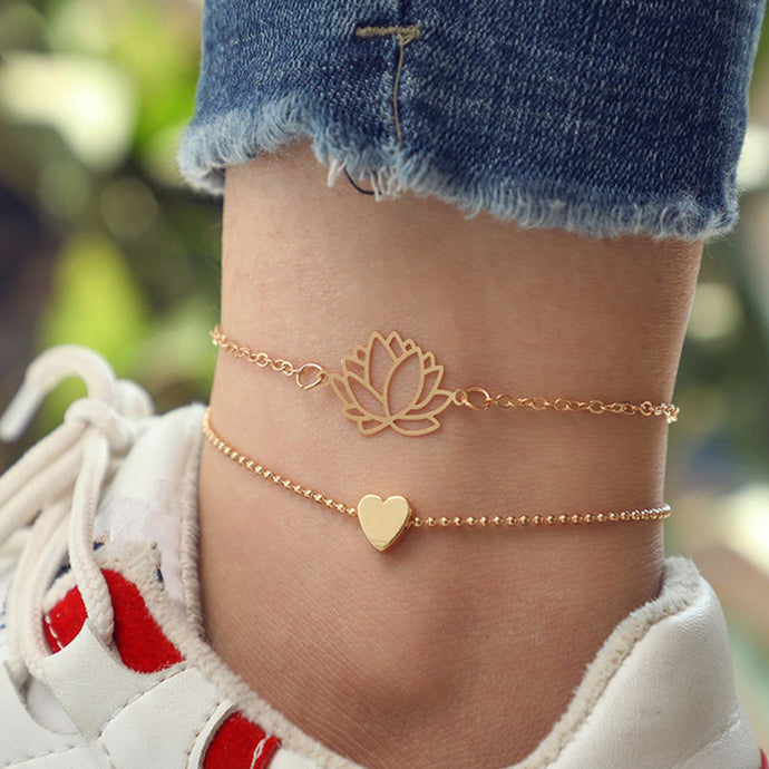 Anklets Hollow lotus flower Barefoot Crochet Sandals Foot Jewelry Leg New Ankle For Women