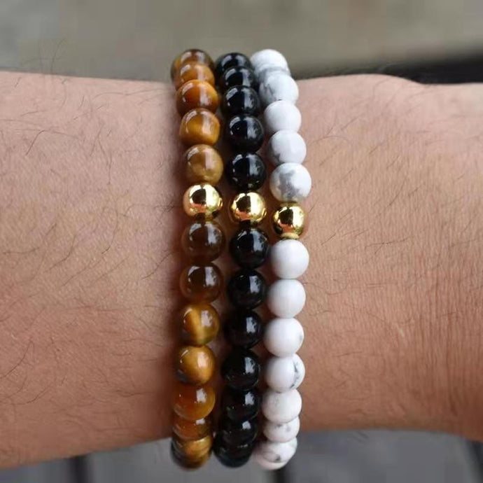 Bracelet Pierre Naturelle Titanium Steel Gold 6mm Beads  Mens Bracelets Couple Bracelet  2019