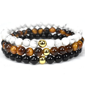 Bracelet Pierre Naturelle Titanium Steel Gold 6mm Beads  Mens Bracelets Couple Bracelet  2019