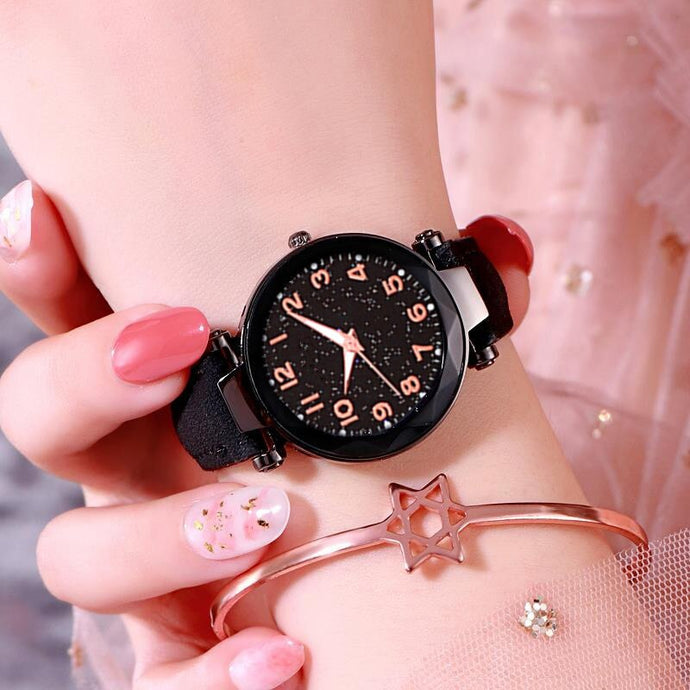 Sky Watch Ladies Wristwatches Geometry Crystal Casual Flower