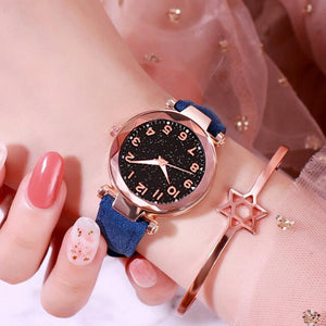 Sky Watch Ladies Wristwatches Geometry Crystal Casual Flower