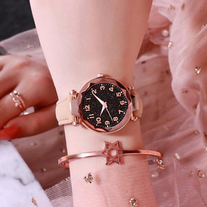 Sky Watch Ladies Wristwatches Geometry Crystal Casual Flower