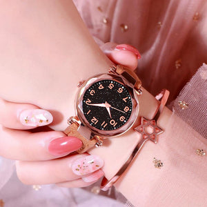 Sky Watch Ladies Wristwatches Geometry Crystal Casual Flower