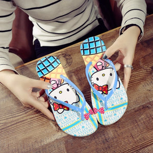 Summer Woman Cute hello kitty Slippers Beach Sandals Cat Slippers  Shoes