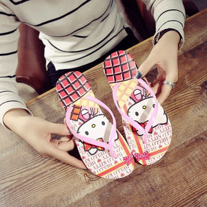 Summer Woman Cute hello kitty Slippers Beach Sandals Cat Slippers  Shoes