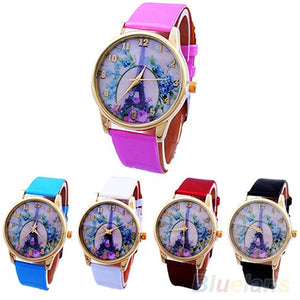 Women's  Watch Rose  Eiffel Tower Faux Leather Analog Quartz Wrist  Watch