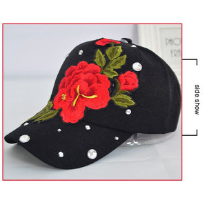 New Rose Flower Embroidered Dad Hat Women Adjustable Cotton Floral