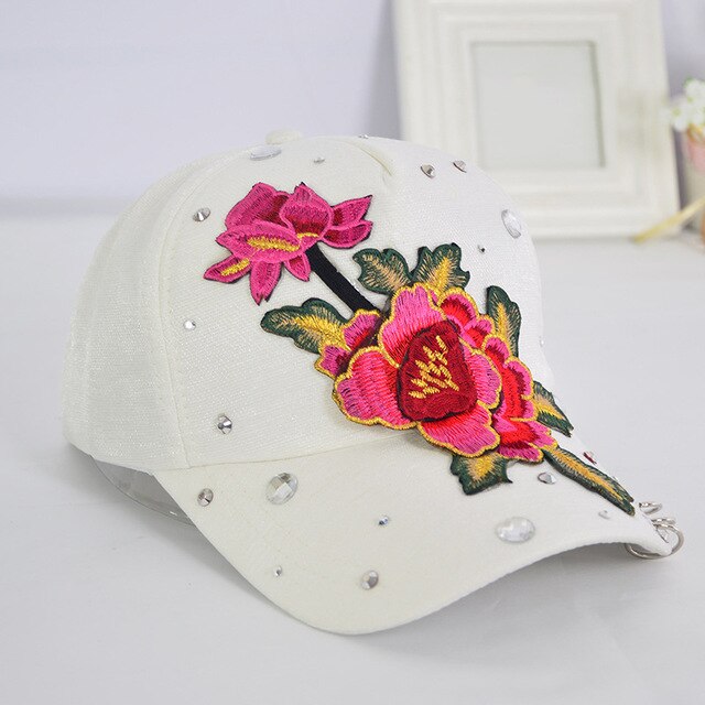 New Rose Flower Embroidered Dad Hat Women Adjustable Cotton Floral